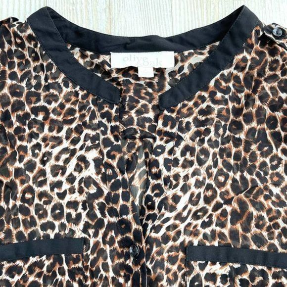 Olive & Oak Cheetah‎ Print Long Sleeve Blouse L - Picture 3 of 8
